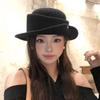 French Hepburn Style Elegant Black Top Hat Women'S Autumn Winter Rolled Edge Woolen Hat Able Fisherman Hat