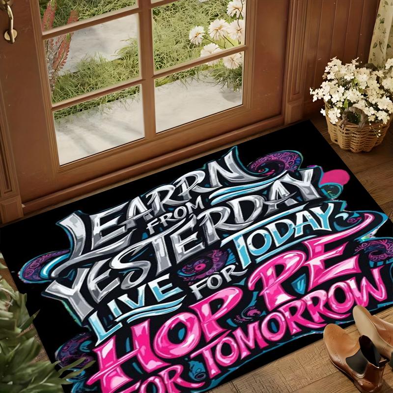 Area Rug Non-Slip Graffiti Quote Motif Carpet for Living Room Bedroom Apartment Entryway Entrance Office Street Style