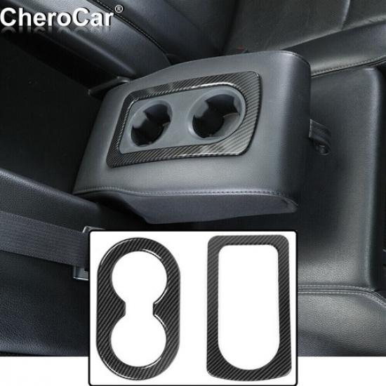 2X Interior Rear Cup Holder Trim Cover For Dodge Ram 1500 2010-2017 Carbon Fiber