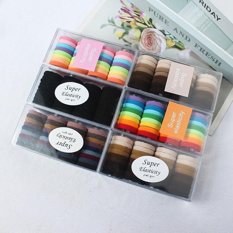 Korean Style Solid Color Hair Ties Set - Simple Flocked Ponytail Holders for Girls