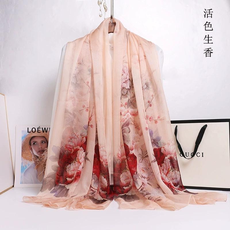 Spring Summer 100% Silk Scarf Shawl Hijab Wrap Women Long Thin Flower Beach Scarves 180*110cm