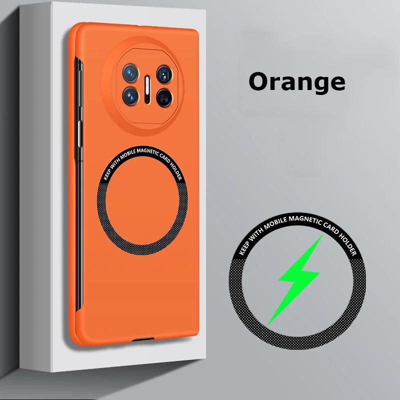 

Магнитный чехол Magsafe для Huawei Mate X5 X3 X2, тонкий безрамочный жесткий чехол из ПК, чехлы с беспроводной зарядкой для Mate X3 X2 X5 Huawei Mate X2 оранжевый