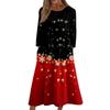Women's Casual Round Neck Christmas Print Midi Dress Long Sleeve Pocket Dress