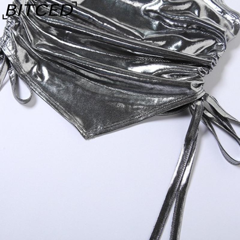 BITCED Spring/Summer Women's Solid-Colour Slim-Fit Fashion Strappy Drape-Detail Sexy Backless Tank Top