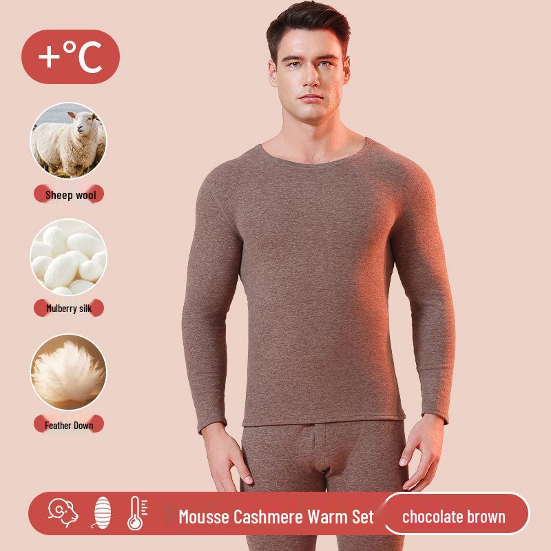 Men's and Women's Ultra-Thick Merino Wool Base Layer: Warm, Skin-Friendly, Round Neck Set for Autumn and Winter