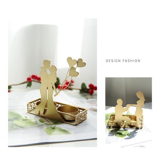 Yousheng Golden Couple Tealight Candle Holder Romantic Valentine's Day Dual Candlestick for Wedding Anniversaries Birthday Party Table Centerpiece