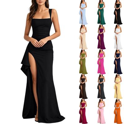 Fashion Women's Evening Dress Sexy Suspender Backless High Slit Dress
