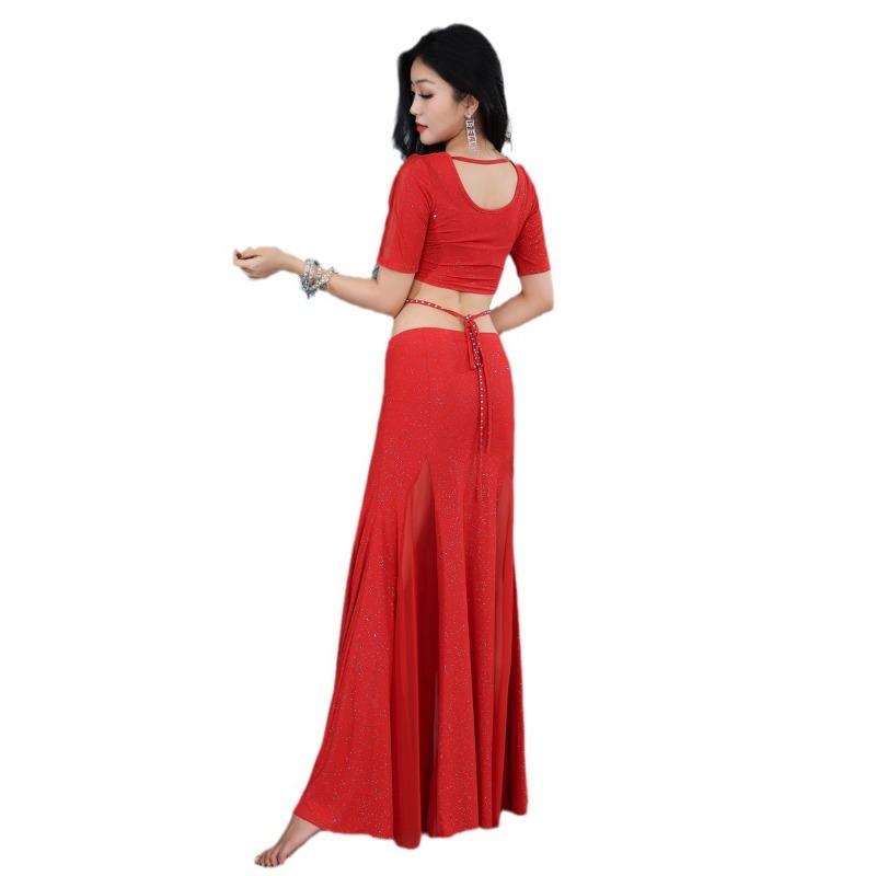 Belly Dance Summer Practice Outfit Fish Tail Skirt Set Water Gauze Eastern Dance Performance Outfit Group Outfit