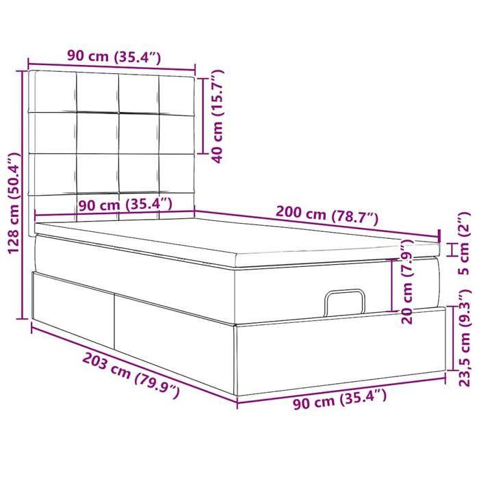 VidaXL Ottoman Bed with Mattress and LED Dark Grey 90x200 Cm Fabric 3313976