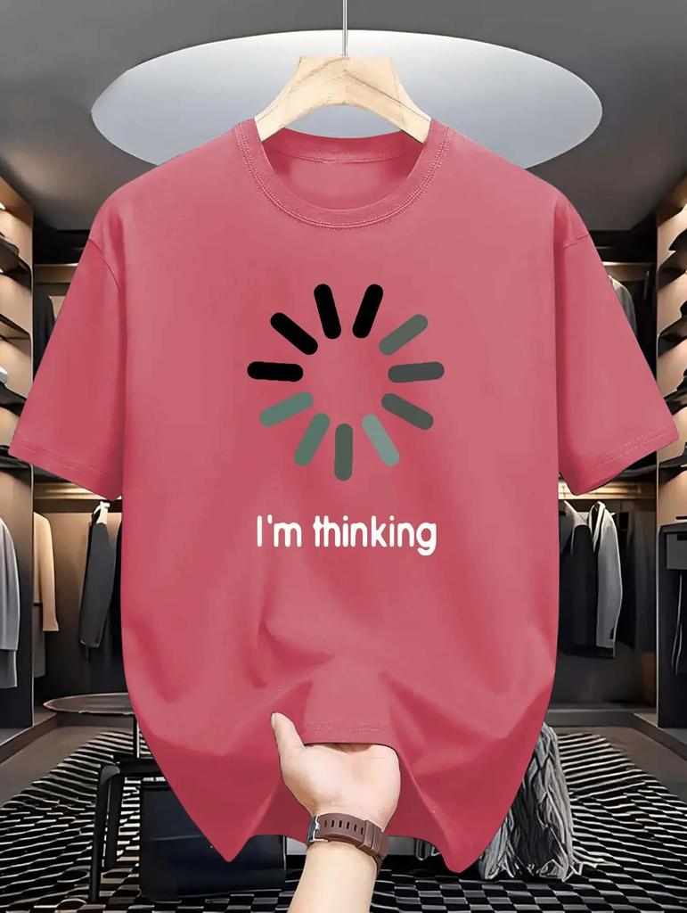 Summer Casual Crew Neck T-Shirt -  Regular Fit, "I'm Thinking" Print - Fashionable Short-Sleeve Top for Sports & Leisure