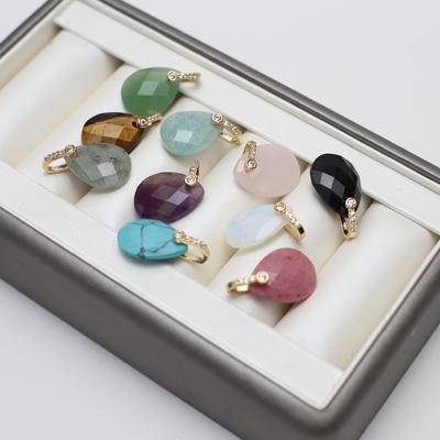 2Pcs, Natural Stone Crystal Pendant With Artificial Diamond, Boho Handmade Drop Shape Charms for Jewelry Making DIY Necklace, Bulk Gifts for Women