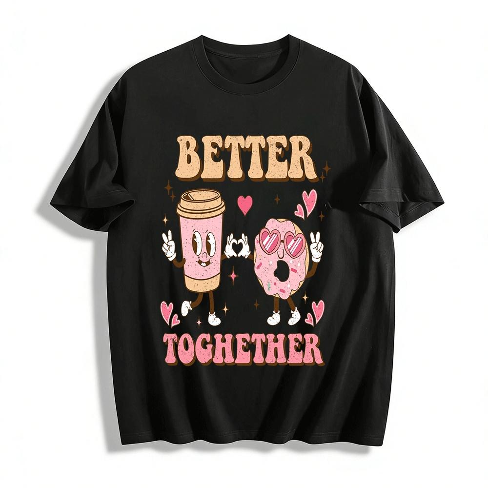 

Coffee Donut Better Together Retro Graphic Couple Casual Tops Pure cotton T-shirt XXS