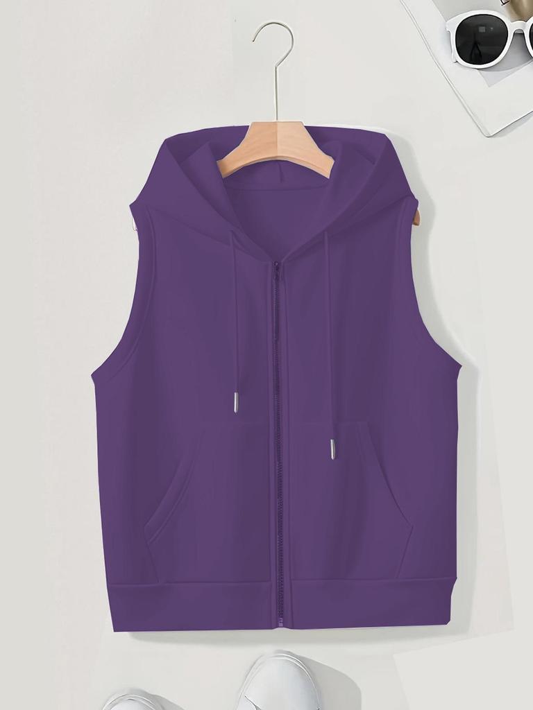 Felpa con cappuccio e zip da donna alla moda senza maniche per Primavera/Autunno