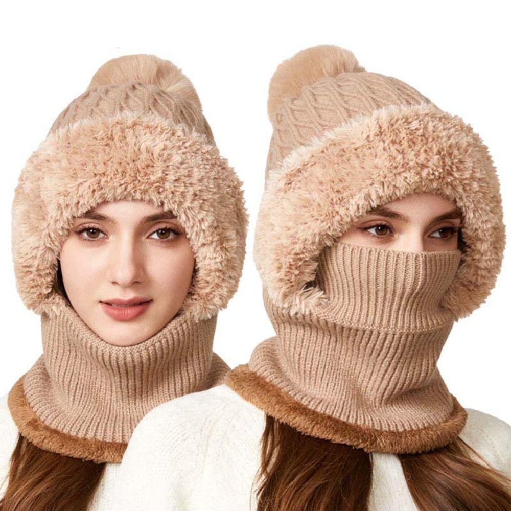 Windproof 2in1 Scarf Hat Plush Balaclavas Hat Fashion Winter Cap Mask Set  Riding