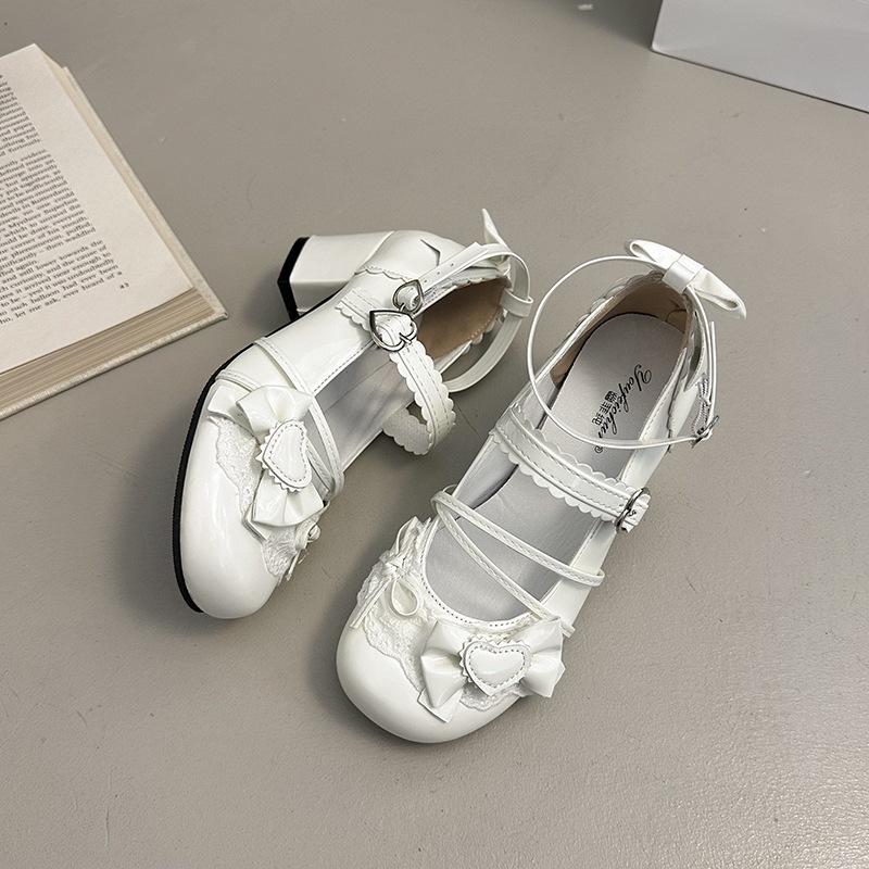 

Small leather shoes bow cute Mary Jane shoes new loli women sweet lace edge thick heel buckle leather shoes 34