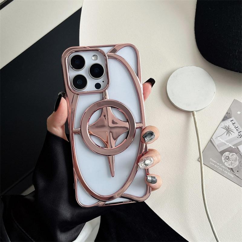 Luxury Plating Hollow Out Star Wireless Charging Magnetic For Magsafe Case For iPhone 16 15 14 Plus 13 12 11 Pro Max Slim Cover