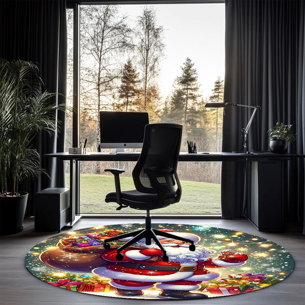 Christmas Santa Claus Printed Round Rug Carpet Chair Rug Area Rug Entryway Doormats,for Office Chair Living Room Bedroom Kitchen Room.