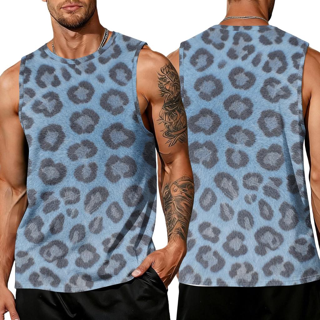 Men's Casual Sleeveless Tank Top Leopard Print Athletic Workout Gym Breathable Muscle Shirt Summer Vest
