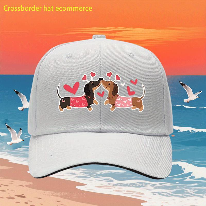 Süßes Dackel-Paar Valentinstag Baseballkappe Polyester Verstellbar Lässig Sommer Hundeliebhaber Geschenk