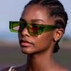 Green Fashion Hip Hop Vintage Square Ladies Sunglasses Spring Summer Bright Streetwear