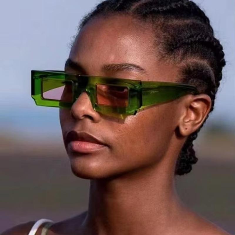Green Fashion Hip Hop Vintage Square Ladies Sunglasses Spring Summer Bright Streetwear