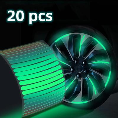 20 piezas pegatina reflectante para cubo de rueda de coche, llanta de neumático, tiras reflectantes luminosas para conducción nocturna, pegatina para rueda de coche, bicicleta y motocicleta