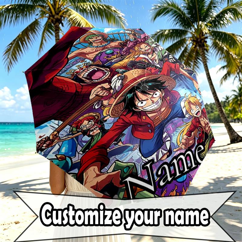 Personalisierter Anime-Druckschirm mit individuellem Namen, Automatisches Öffnen und Schließen, Stabiler 8-Speichen-Rahmen, Für Pendeln, Camping, Wandern, Geburtstagsgeschenk