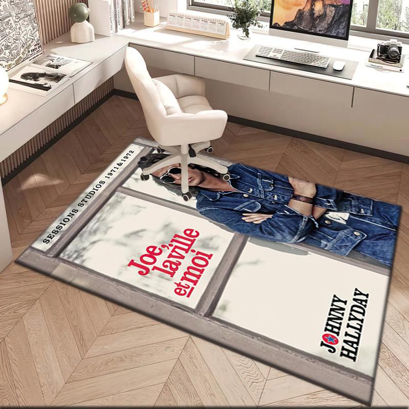 1pc Johnny Hallyday Retro Records Carpet Rug for Living Room Bedroom Home Sofa Decoration,Kids Play Non-slip Floor Mat