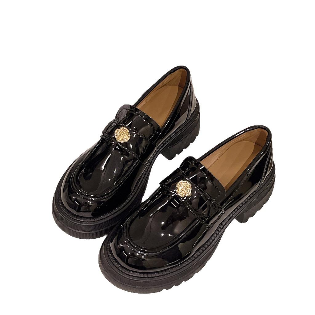 Camellia platform loafers women's 2025 new autumn one-pedal women's shoes soft-soled British style French small leather shoes