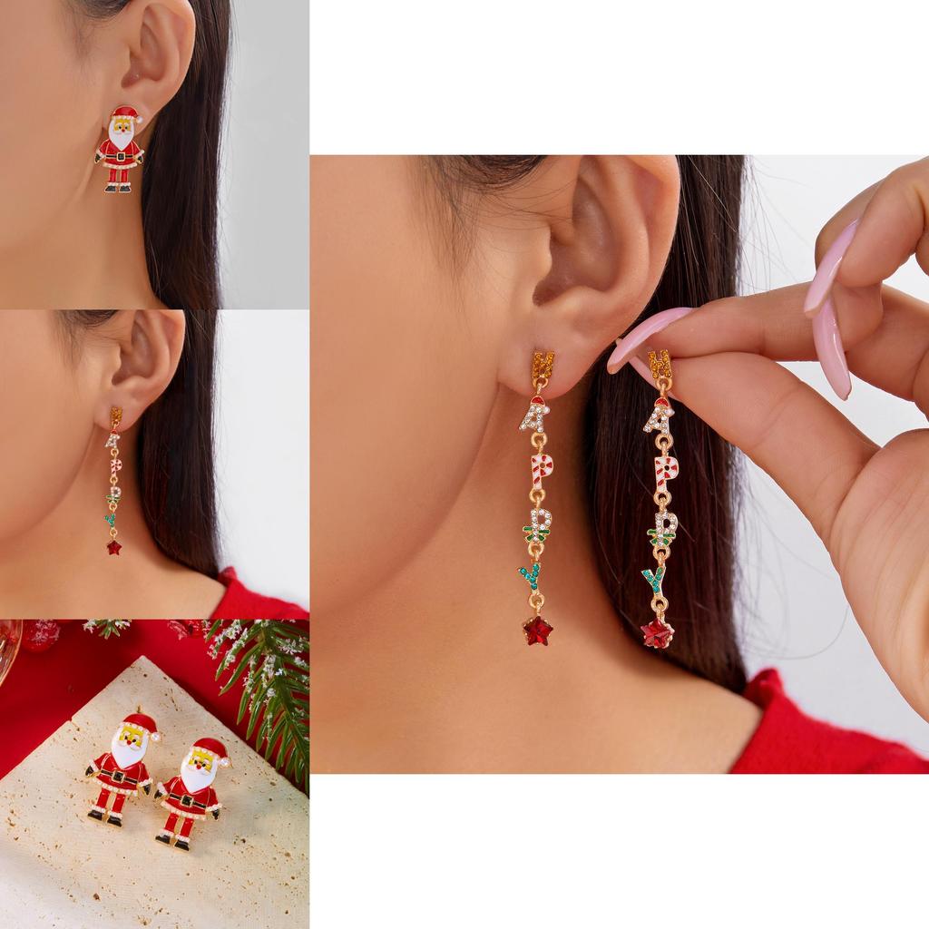 Christmas Earrings Female With Colorful Zirconia Sparkle For Holiday Celebrations