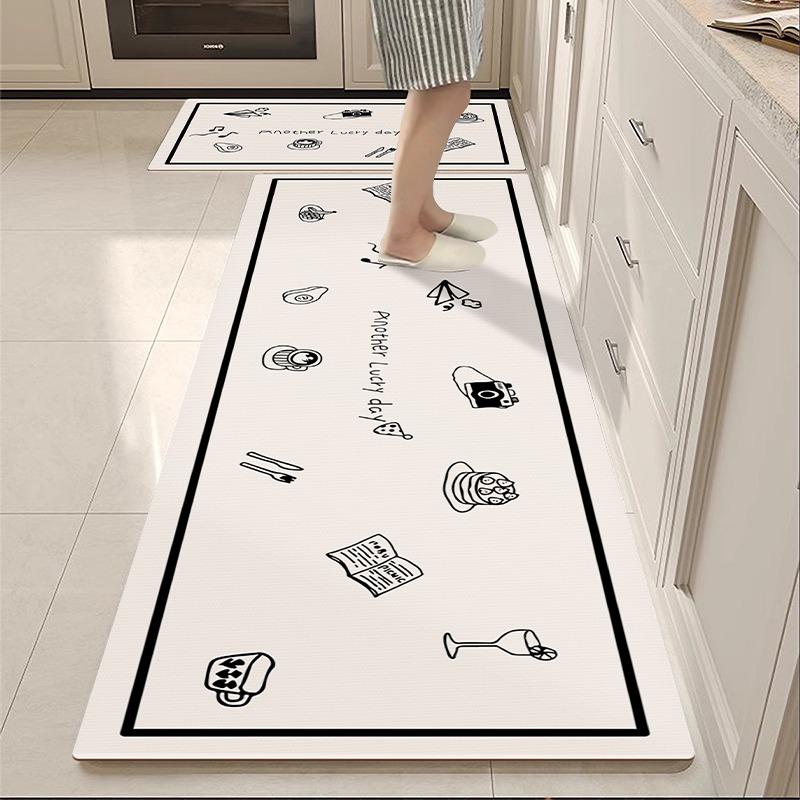 Kitchen Carpet Non-slip Waterproof Oil-proof Floor Mat Black White Plaid Interesting Rug Long Strip Home Decoration Foot Mats