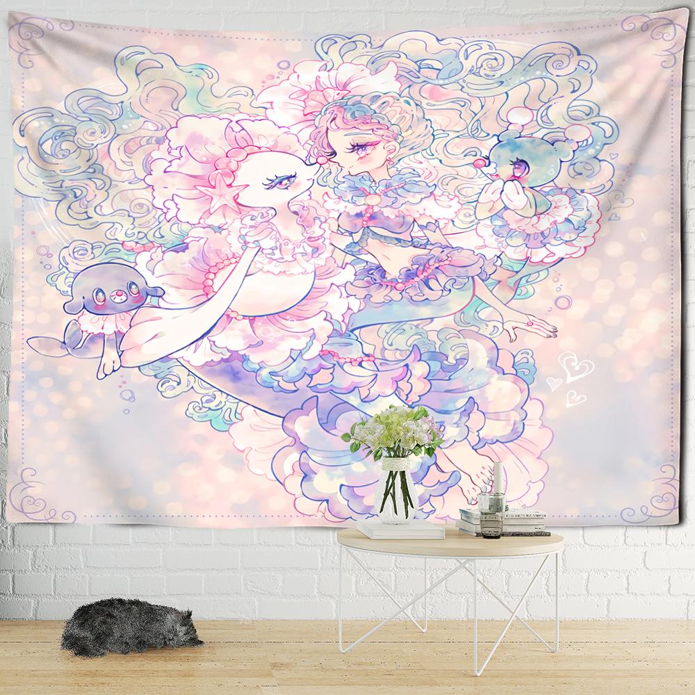 Cartoon Pink Anime Girl Tapestry Boho Kawaii Art Minimalistyczny Wiszący Na Ścianie Pokój Dziecięcy Wystrój Sypialni