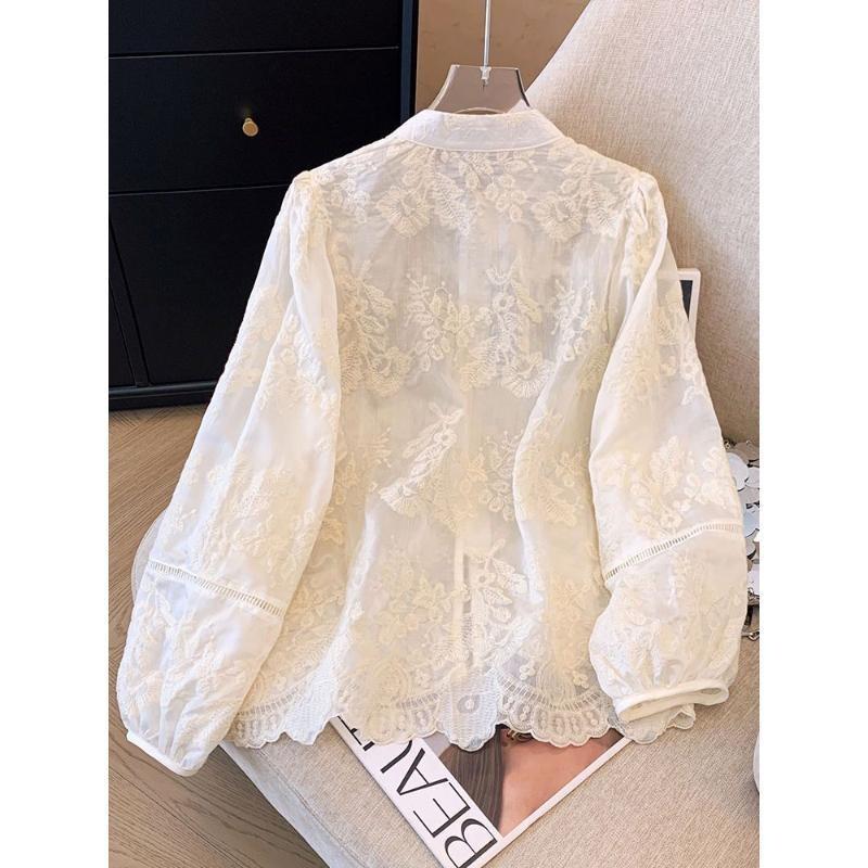New Niche Stand-up Collar Lace Shirt Bottoming Shirt Top Embroidery Shirt Sunscreen Shirt