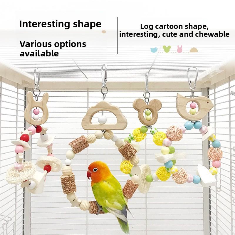 Eco-Friendly Wood Bird Swing Chew Toy for Parrots & Other Birds-Durable Boredom Buster Pet Toy Indoor/Outdoor Use