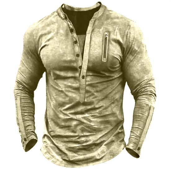 

Мужской осенне-весенний топ в винтажном цвете, однобортный декор на молнии, мягкий дышащий пуловер с длинным рукавом и V-образным вырезом, мужская футболка средней длины L дубильная кора