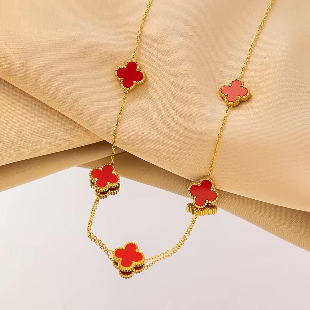 Titanium Steel Four-leaf Clover Necklace with Five Flowers Double-sided Colorfast Luxurious and Sophisticated Clavicle Chain for Women