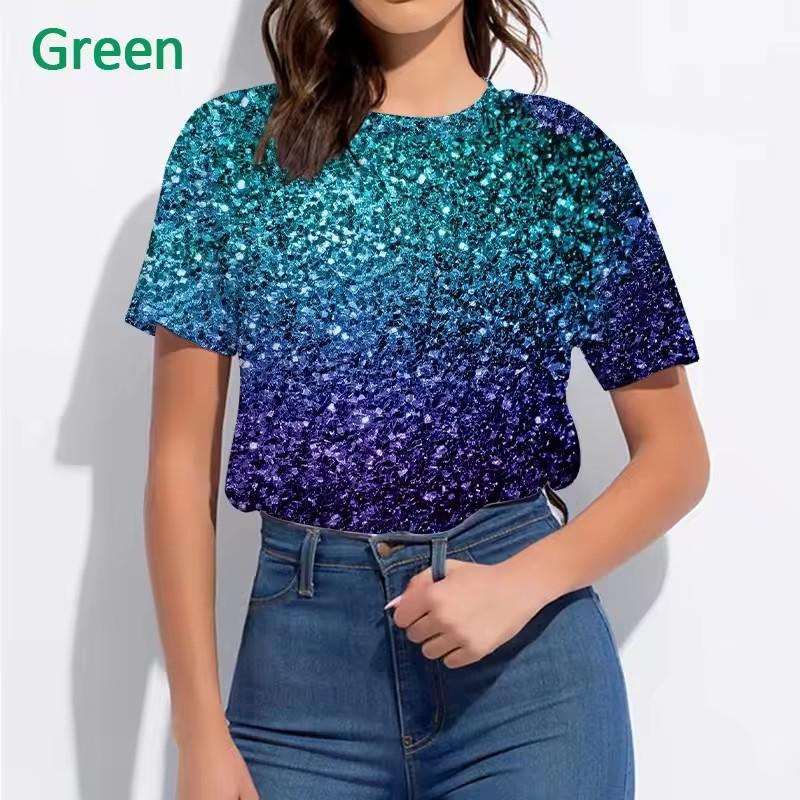 

Цветной Глиттерный Узор 3D Печать Женская Бриллиантовая Модная Летняя Повседневная Футболка С Короткими Рукавами Пуловер Оверсайз Y2K Уличная Одежда XXL