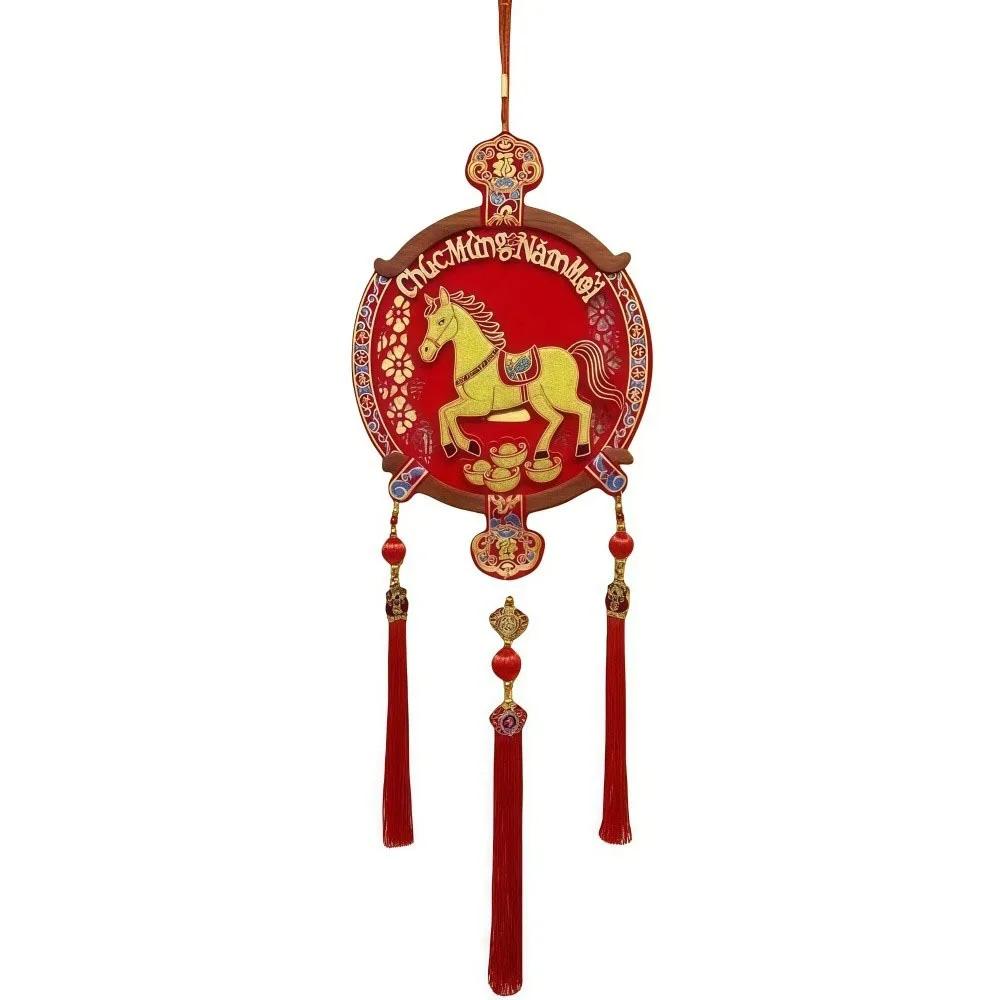 

Chinese Style New Year Decorative Hangings Spring Festival Gold Foil Embossing Festive Ornaments with Tassel Year of The Horse