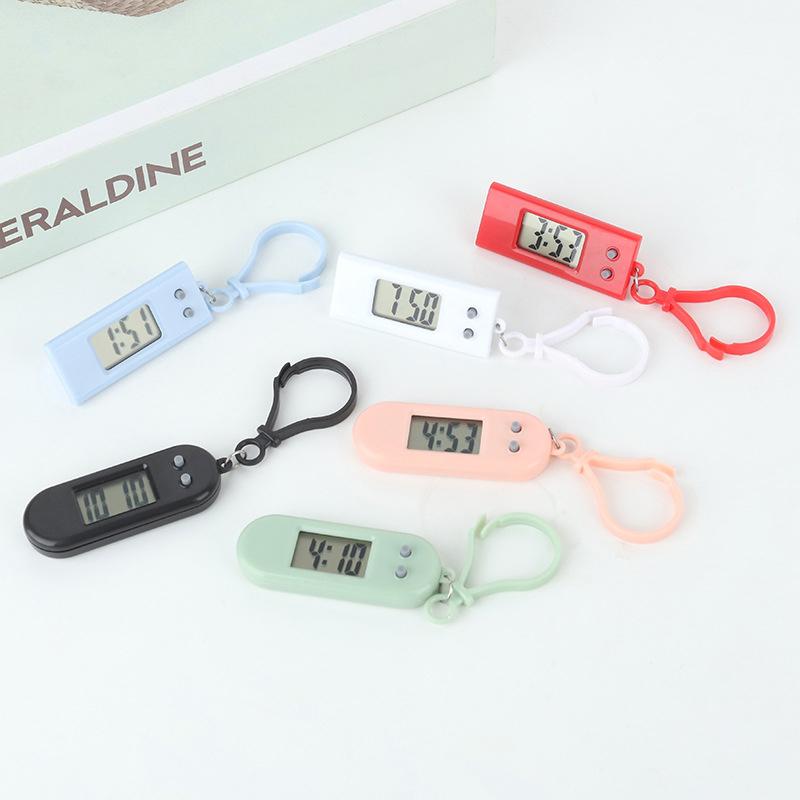 2Pcs Portable Electronic Clock Keychain Mini Pocket Electronic Oval Hanging Watch Digital Table Time Date Display Clock Student