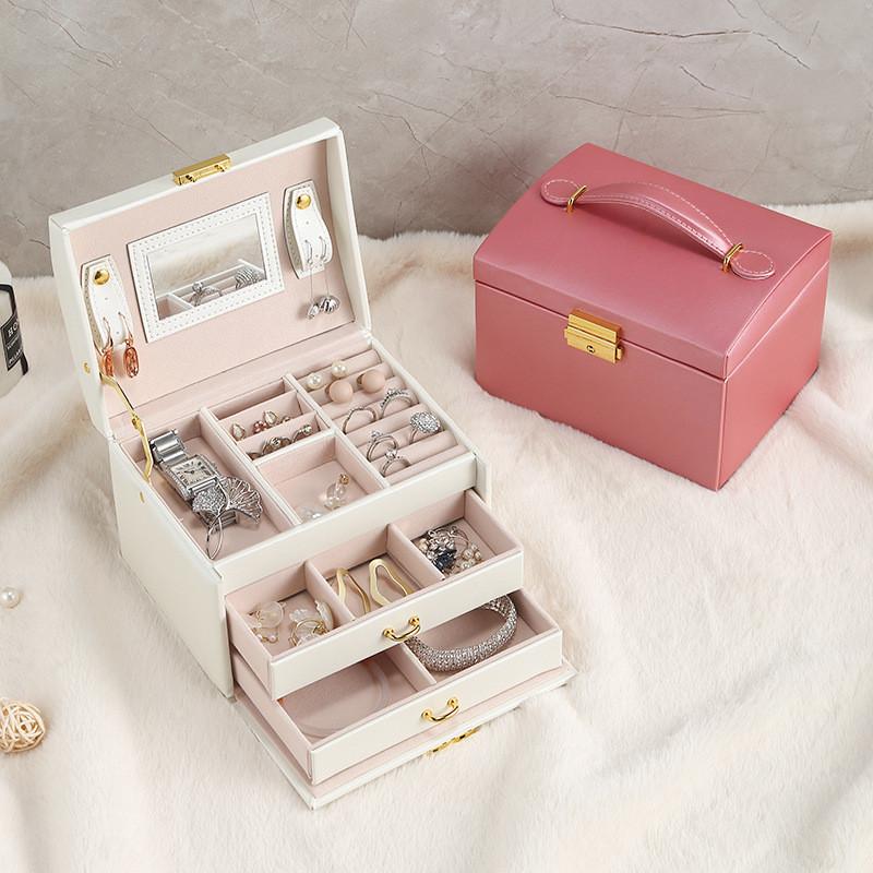 Elegant Leather Jewelry Box With Lock For Rings Earrings And Necklaces Gift For Women
