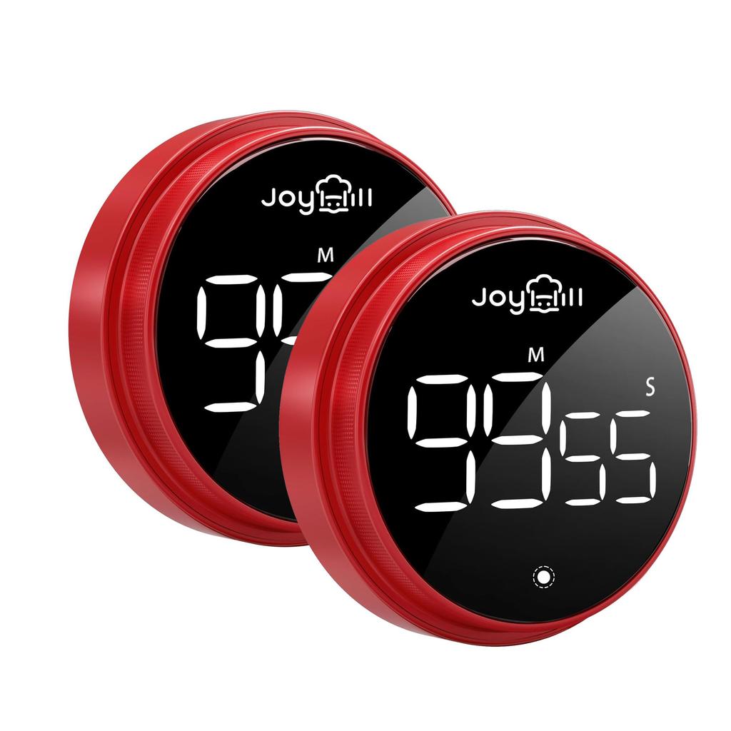 JOYHILL Kitchen Timer, Magnetic, Long-lasting, Dial Control, Compact, Stylish, 2-Pack, Japanese Instruction Manual (Red)