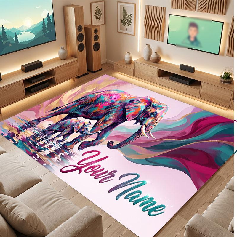 Neon Colorful Theme Crystal Velvet Floor Rug Personalized Custom Name Text Warm Carpet Home Decoration