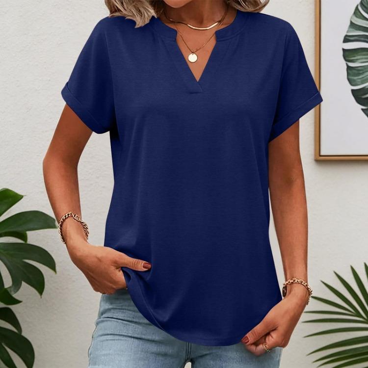Women Summer V Neck Short Sleeve Tunic Tops Business Work Blouses Tee Shirts
