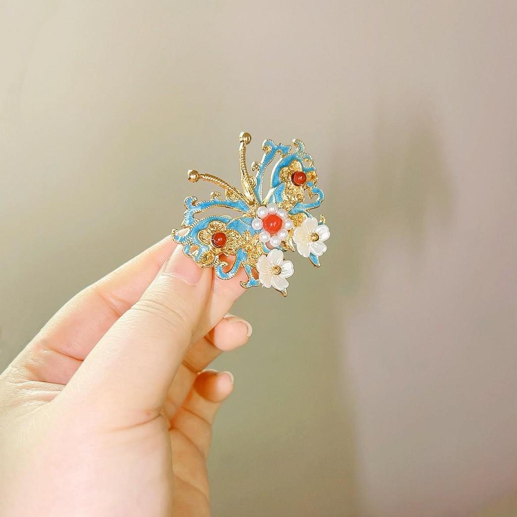 Elegant Blue Cloud Pearl Hairpin with Tassel
