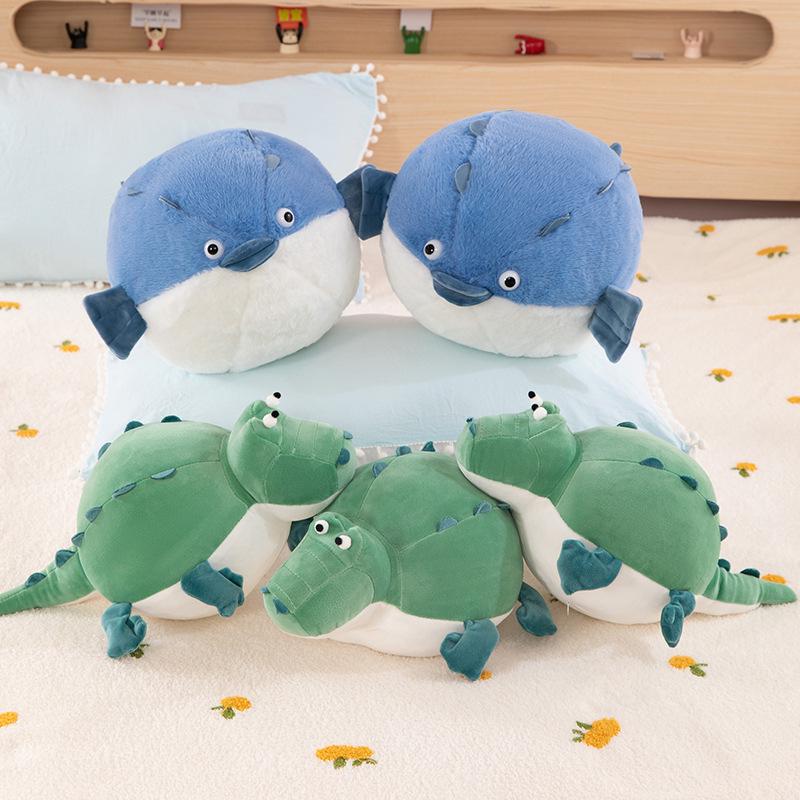 Cute Round Crocodile & Pufferfish Plush Toy Cushion for Kids - Perfect Birthday Gift