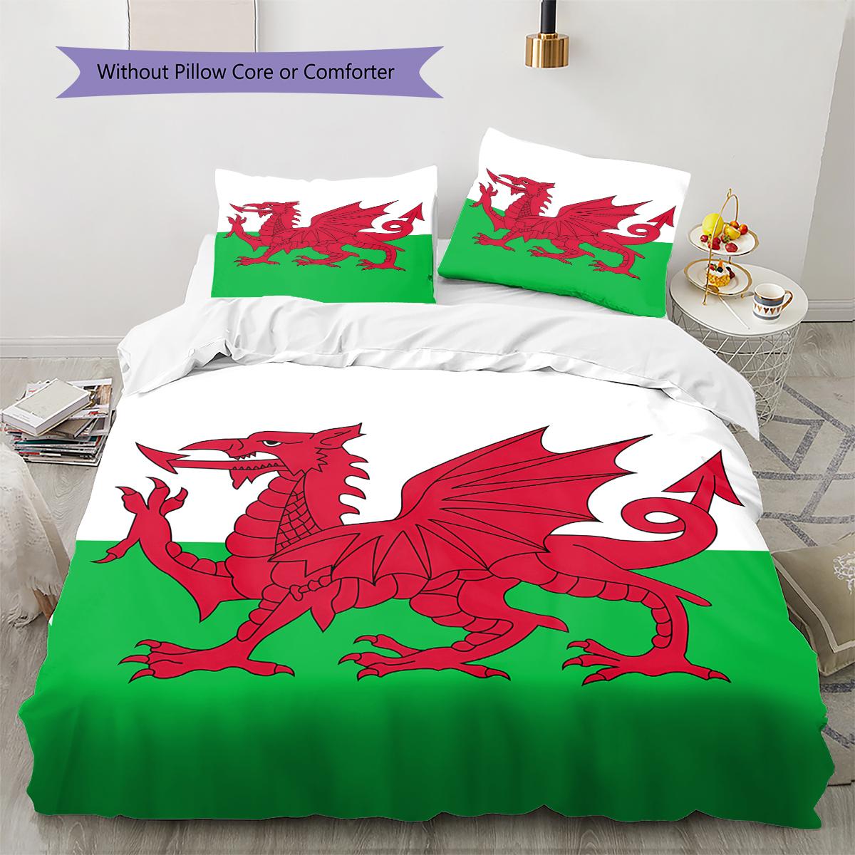 

Y Ddraig Goch Pattern Bedding,Quilt Set Quilt Cover Pillowcase Home Birthday Gift (1 * duvet cover + 2 * pillowcase, without core) 200x200cm