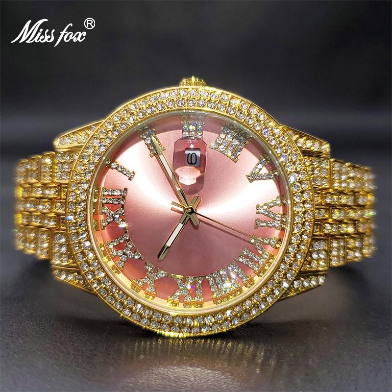 MISSFOX Luxury Water Resistant Watch Hip Hop Bling Calendar Quartz Women Men