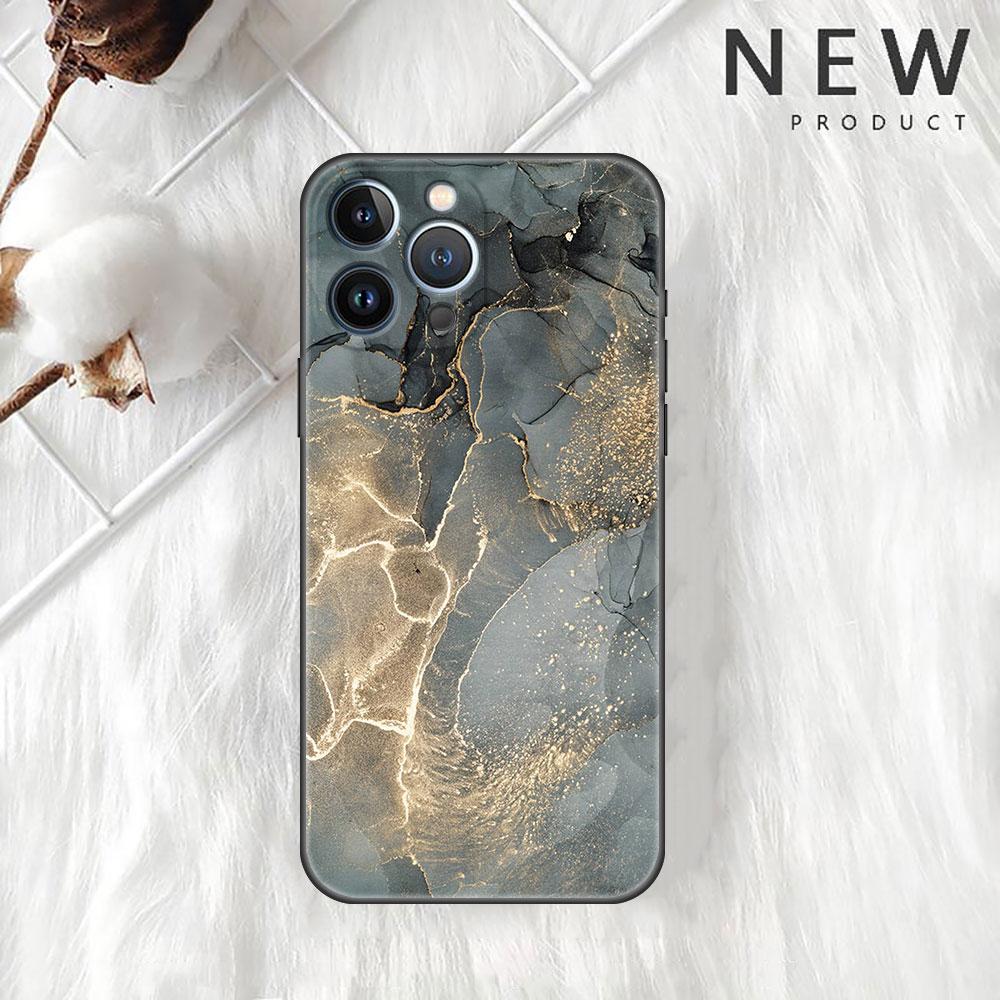 Case For Apple iPhone 11 13 12 14 Pro 7 Plus XR X XS Max 6 6S 13Pro SE 2022 Black Silicone Phone Funda Marble Pattern