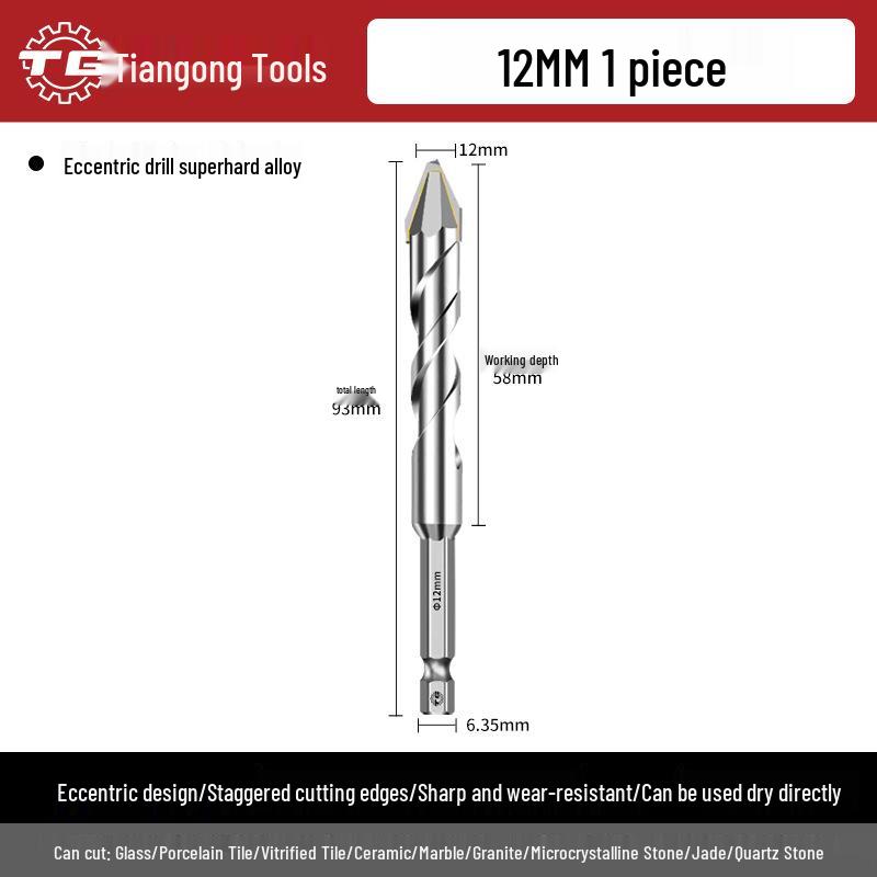 Eccentric Tile Drill Bit for Concrete, Cement, and Ceramic – Super Hard Alloy Triangle Impact.