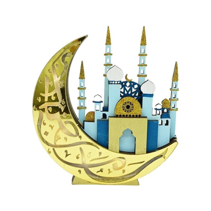 Eid Decoration Moon Castles Ornament with LED Light for Festives Setting
